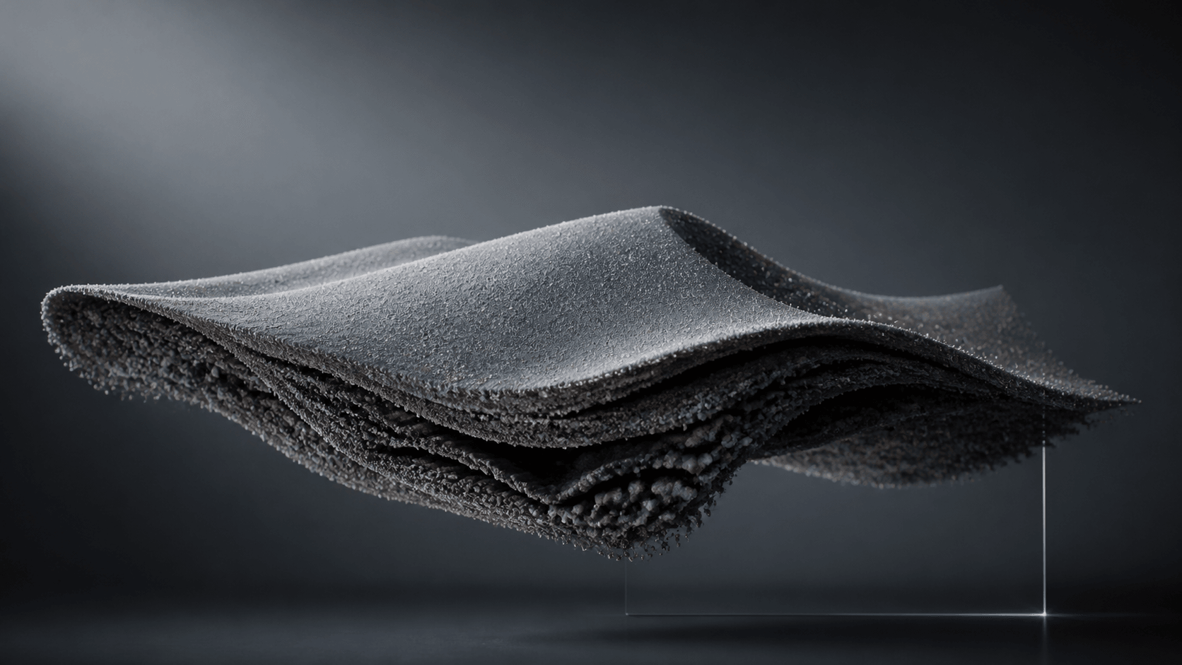 A wide membrane of structured particles connecting layered systems across a dark architectural field